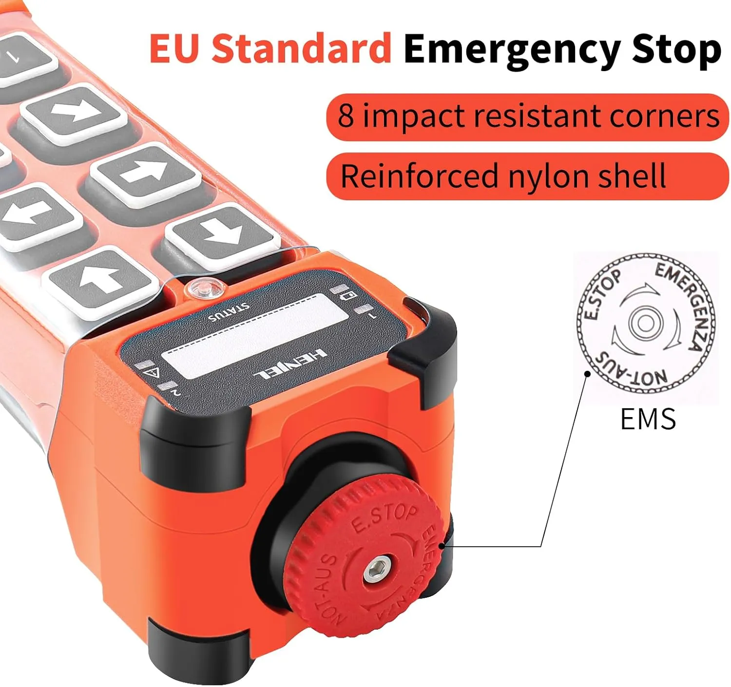 2 Dual Speed 12-65V 8 Channel Industrial Wireless Crane Remote Control for Overhead Bridge Travelling Gantry Truck Tower Crane Radio Transmitter and 12V 24V 36V DC Receiver w/E-Stop Push Button
