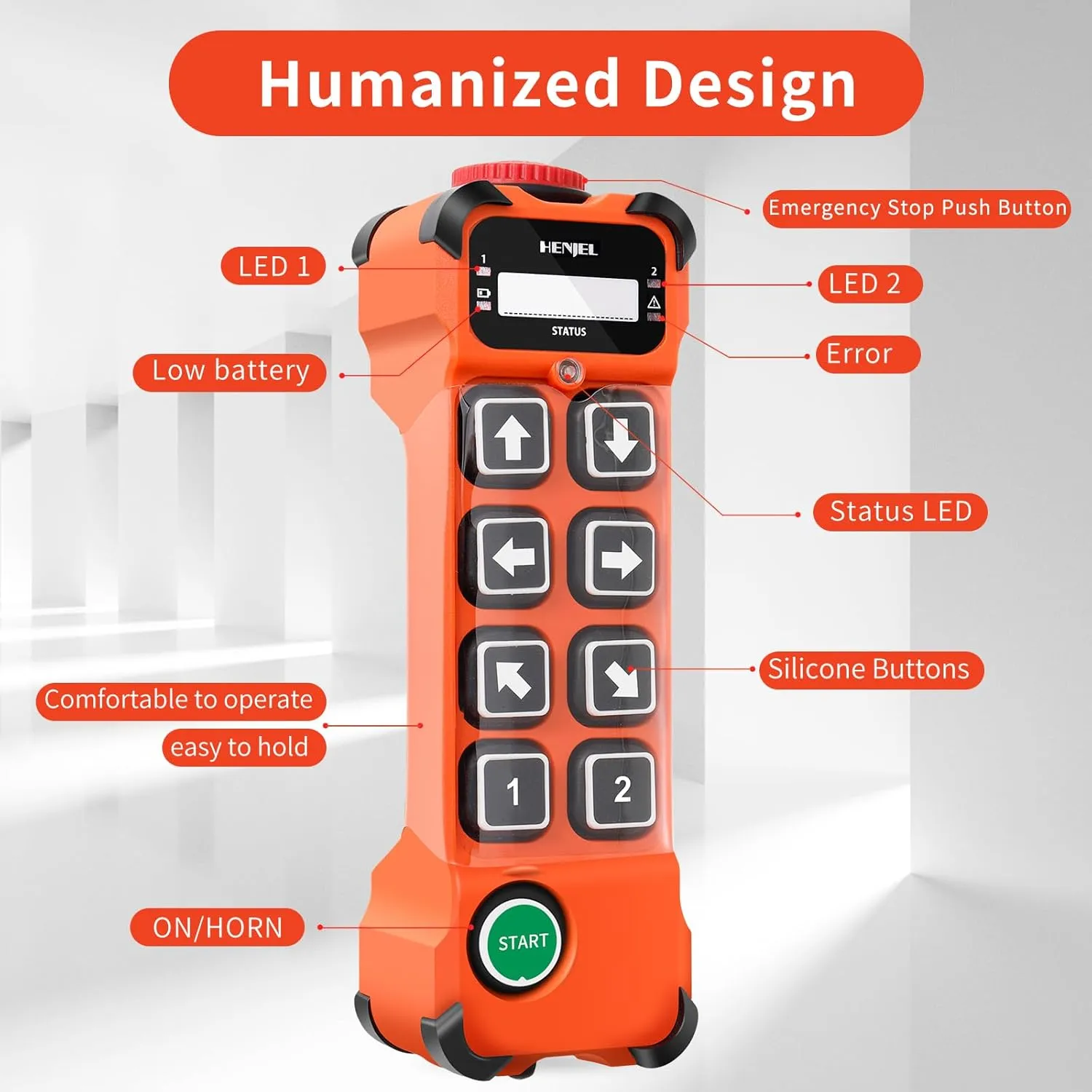 2 Dual Speed 12-65V 8 Channel Industrial Wireless Crane Remote Control for Overhead Bridge Travelling Gantry Truck Tower Crane Radio Transmitter and 12V 24V 36V DC Receiver w/E-Stop Push Button