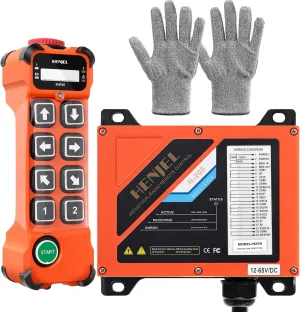 2 Dual Speed 12-65V 8 Channel Industrial Wireless Crane Remote Control for Overhead Bridge Travelling Gantry Truck Tower Crane Radio Transmitter and 12V 24V 36V DC Receiver w/E-Stop Push Button