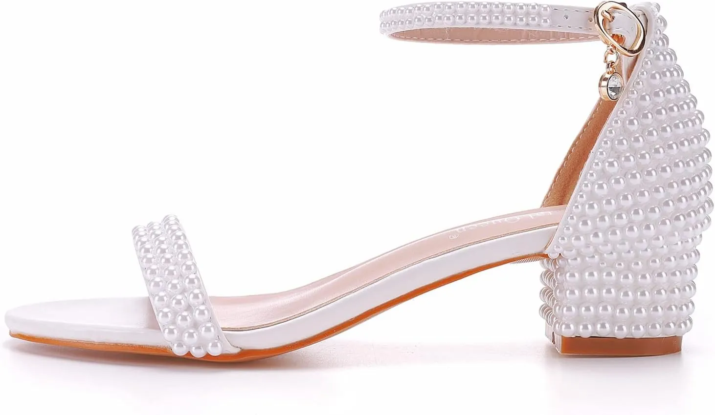 2.95'' Full Pearls Block Heels Sandals Peep Toe Rhinestone Women's Chunky Heel Pump Shoes For Bride Wedding Party Evening Dress Shoes