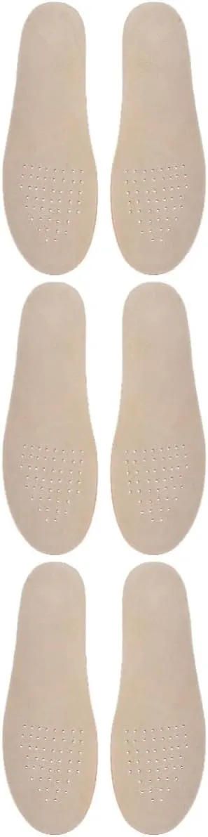 3 Pairs Taller Pad Insoles Heightening Inserts Breathable Pig Skin for Women's Men's Shoes 2.5cm Lift