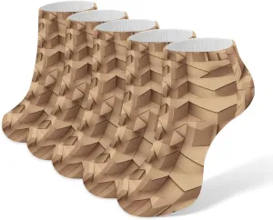 3D Cuboid Pattern Ankle Socks for Men & Women, 5 Pairs Breathable Soft Low Cut Socks, Stretch Sweat Wicking Sox