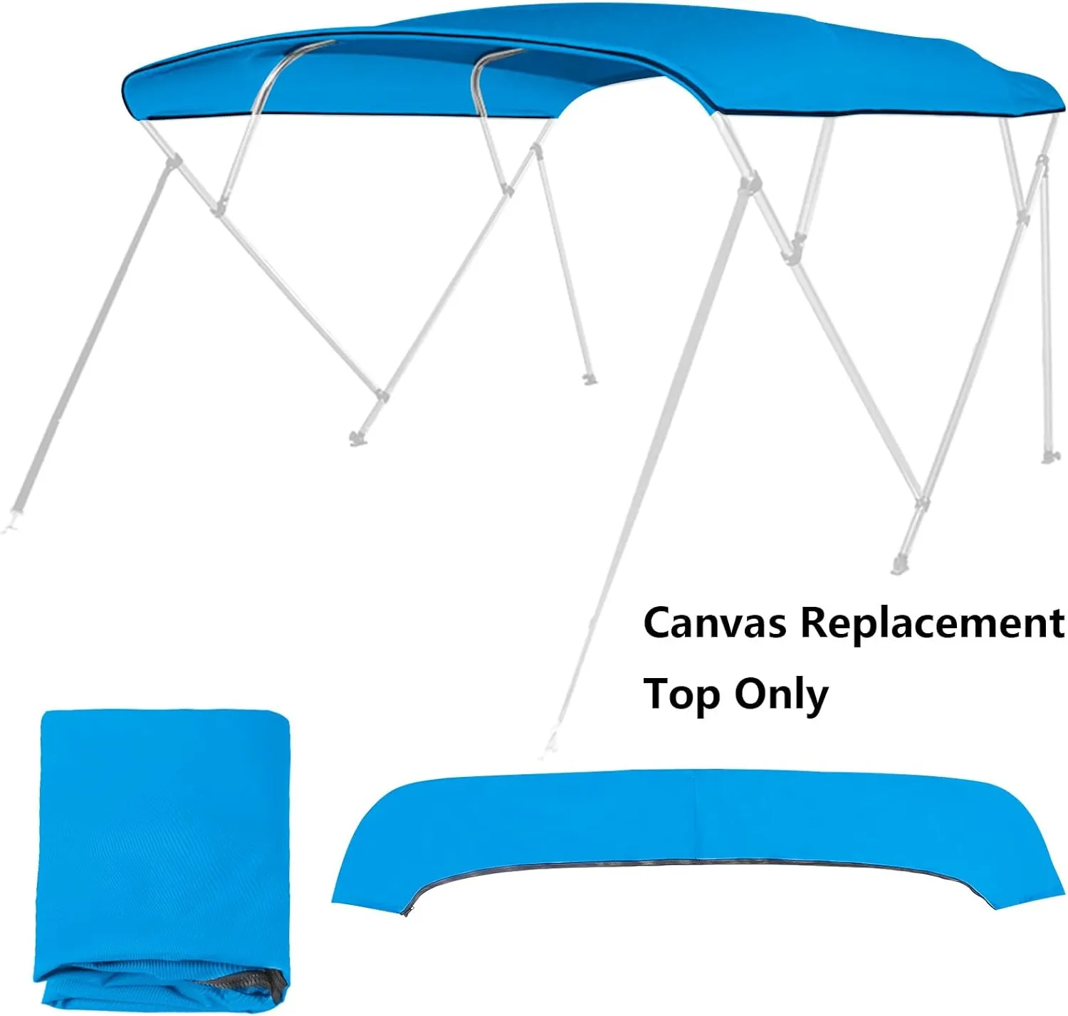 4 Bow Bimini Top Replacement Cover Waterproof 600D Sun Shade Boat Canopy with Storage Boot,Blue/Gray 54''-103''W x 96''L x 54''H