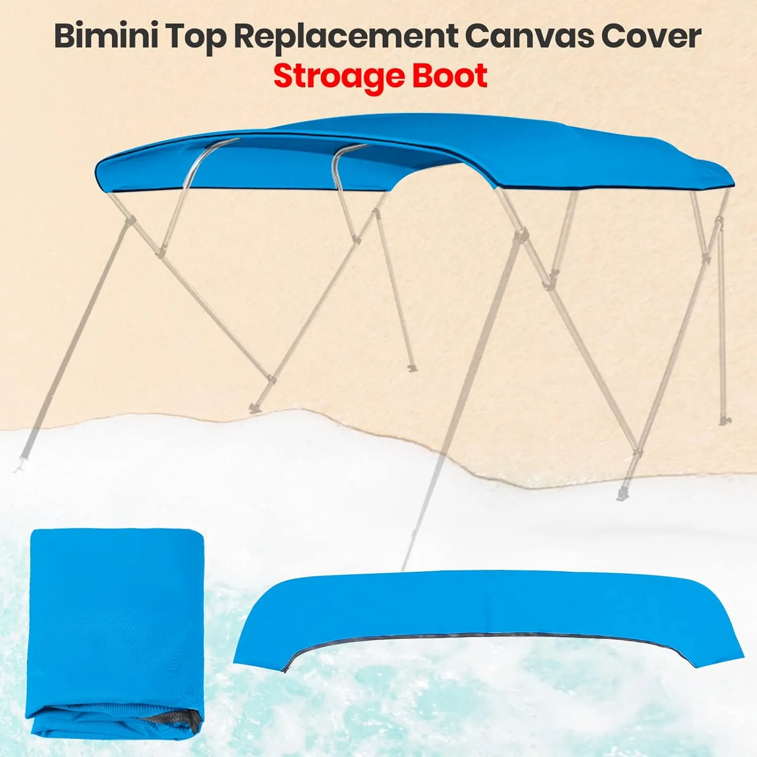 4 Bow Bimini Top Replacement Cover Waterproof 600D Sun Shade Boat Canopy with Storage Boot,Blue/Gray 54''-103''W x 96''L x 54''H
