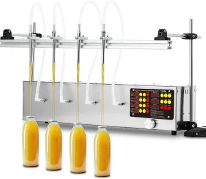 4 Head Thin Liquid Filling Machine 1-100 Fl Oz Bottle Filler Machine with Intelligent Control Ports Diaphragm Pump Digital Control for Wine, Essence, Glass Detergent