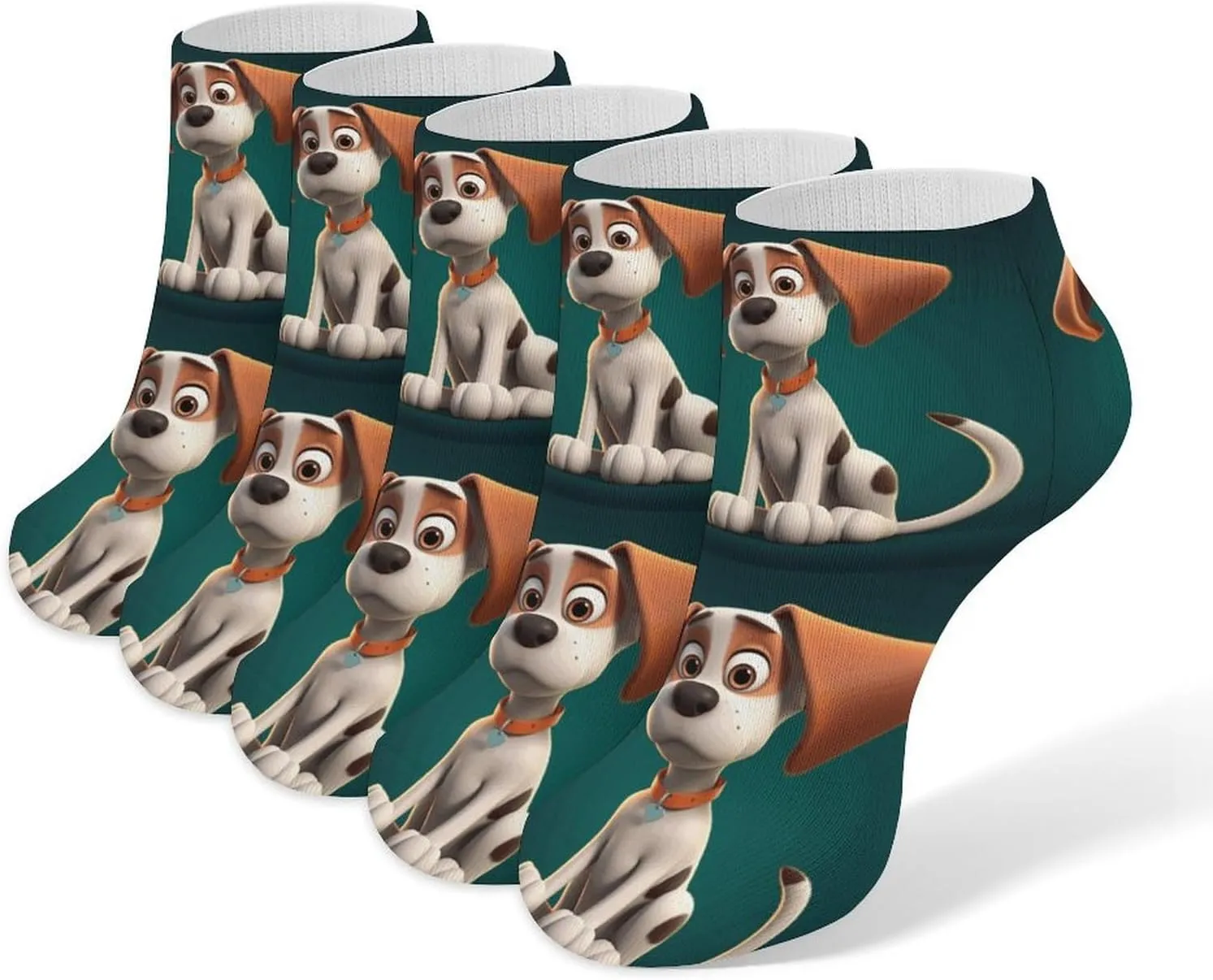 A Cartoon Dog Ankle Socks for Men & Women, 5 Pairs Breathable Soft Low Cut Socks, Stretch Sweat Wicking Sox