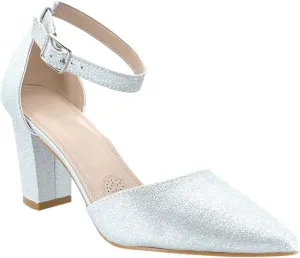 ABSOLEX Women's Pointy-Toe D'Orsay Ankle Strap Block Heel Dress Pump