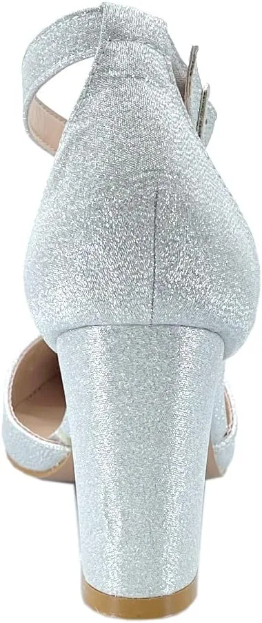 ABSOLEX Women's Pointy-Toe D'Orsay Ankle Strap Block Heel Dress Pump