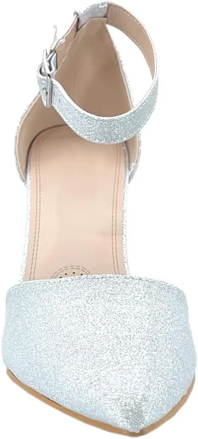 ABSOLEX Women's Pointy-Toe D'Orsay Ankle Strap Block Heel Dress Pump