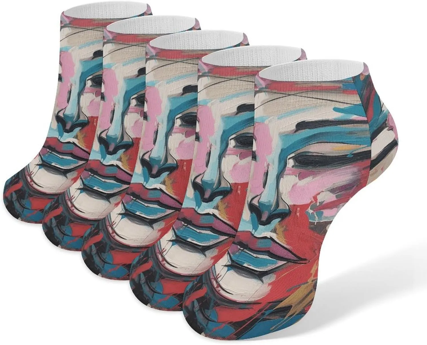 Abstract Female Face Ankle Socks for Men & Women, 5 Pairs Breathable Soft Low Cut Socks, Stretch Sweat Wicking Sox