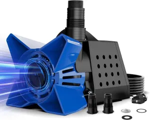 AgiiMan 3200GPH Pond Pump, 200W Submersible Water Pump with 33FT Cable, Barrier Bag, 20FT Lift Height, Ultra Quiet for Garden Pond, Waterfall, Fountains, Aquarium, Fish Tank (Blue)