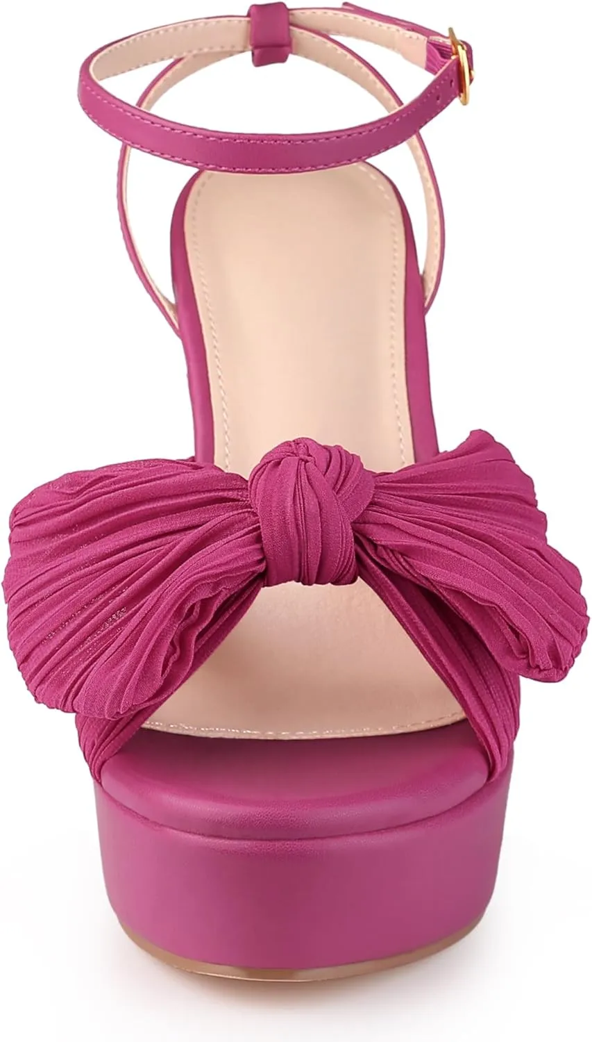 Allegra K Women's Platform Bow Heels Slingback Chunky Heel Sandals