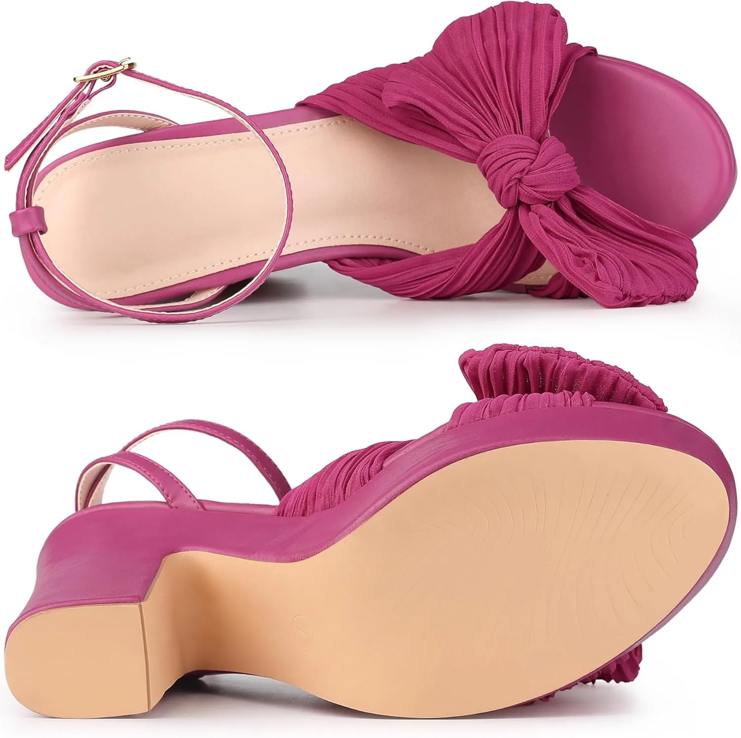 Allegra K Women's Platform Bow Heels Slingback Chunky Heel Sandals