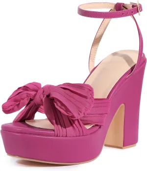 Allegra K Women's Platform Bow Heels Slingback Chunky Heel Sandals