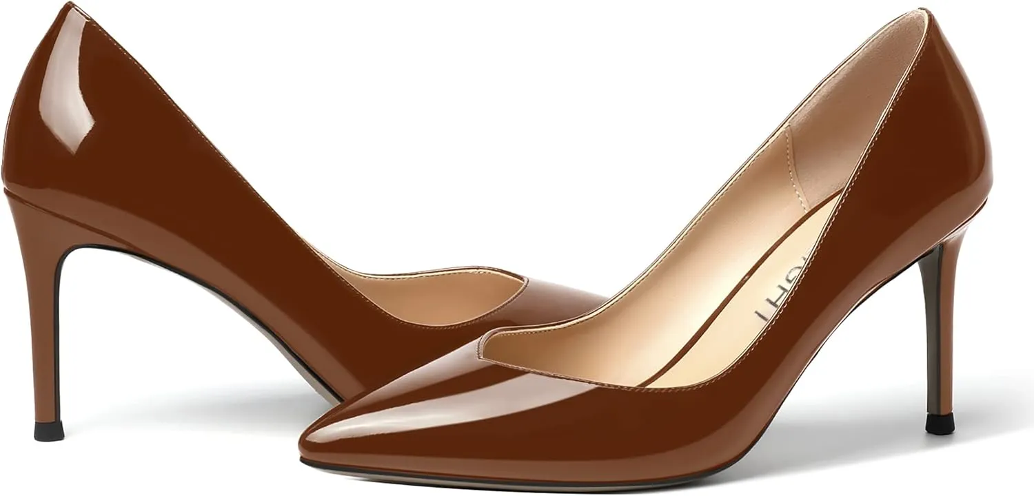 AMBELIGHT Womens Patent Pointed Toe Slip On Dating Dress Ankle Strap Stiletto High Heel Pumps Shoes 3.3 Inch