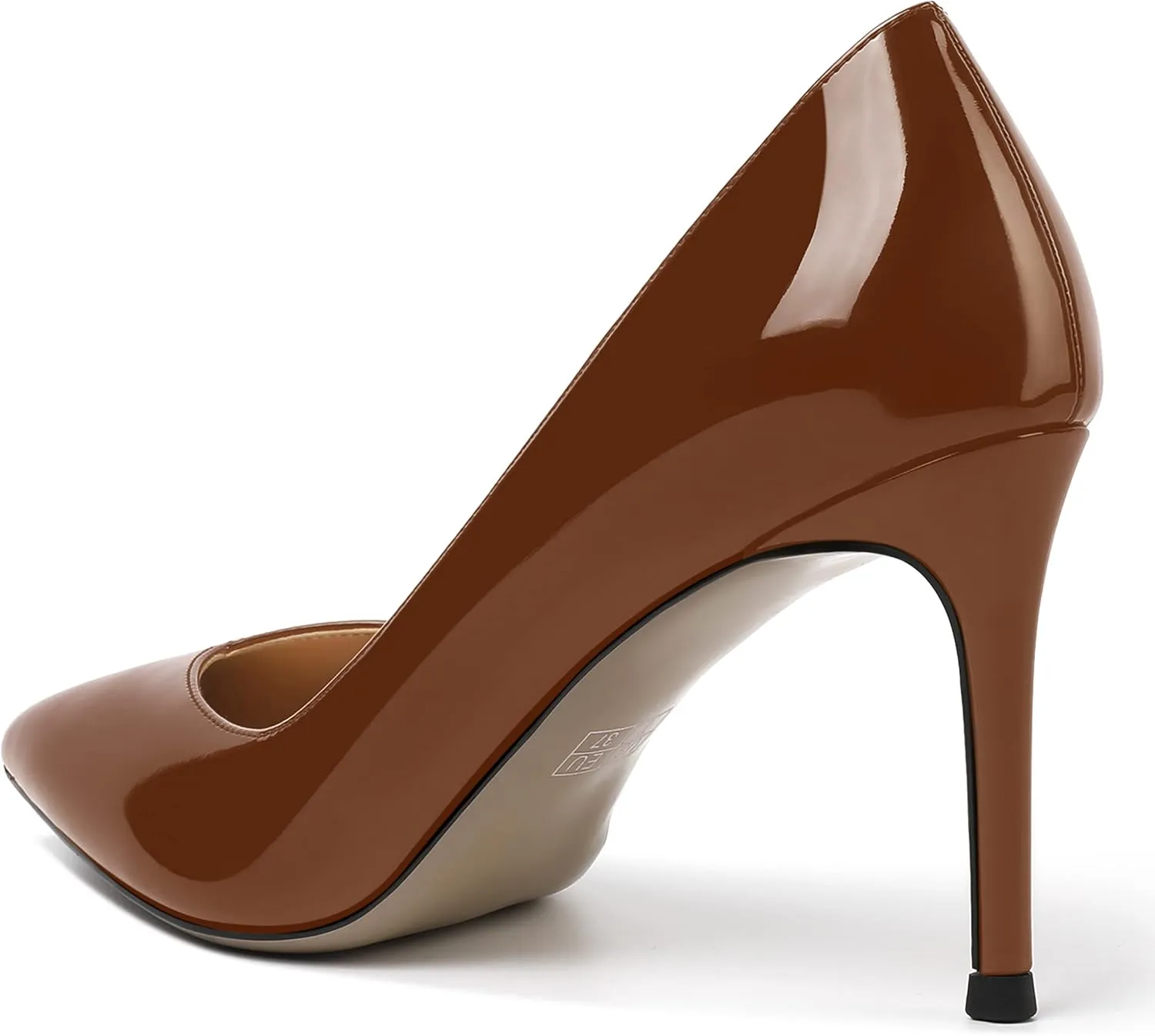 AMBELIGHT Womens Patent Pointed Toe Slip On Dating Dress Ankle Strap Stiletto High Heel Pumps Shoes 3.3 Inch