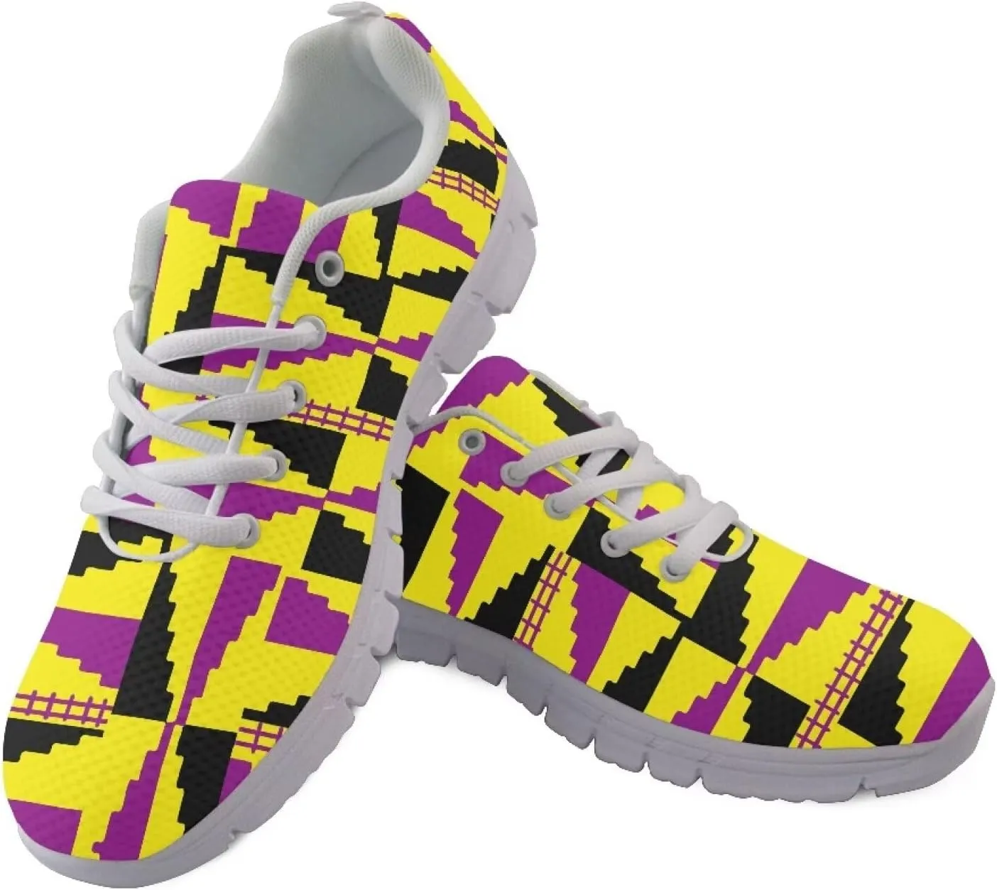 AmzPrint American Aztect Kente Ethnic Graphic Tribal Print White Sole African Shoes for Women Men Fashion Casual Sneaker