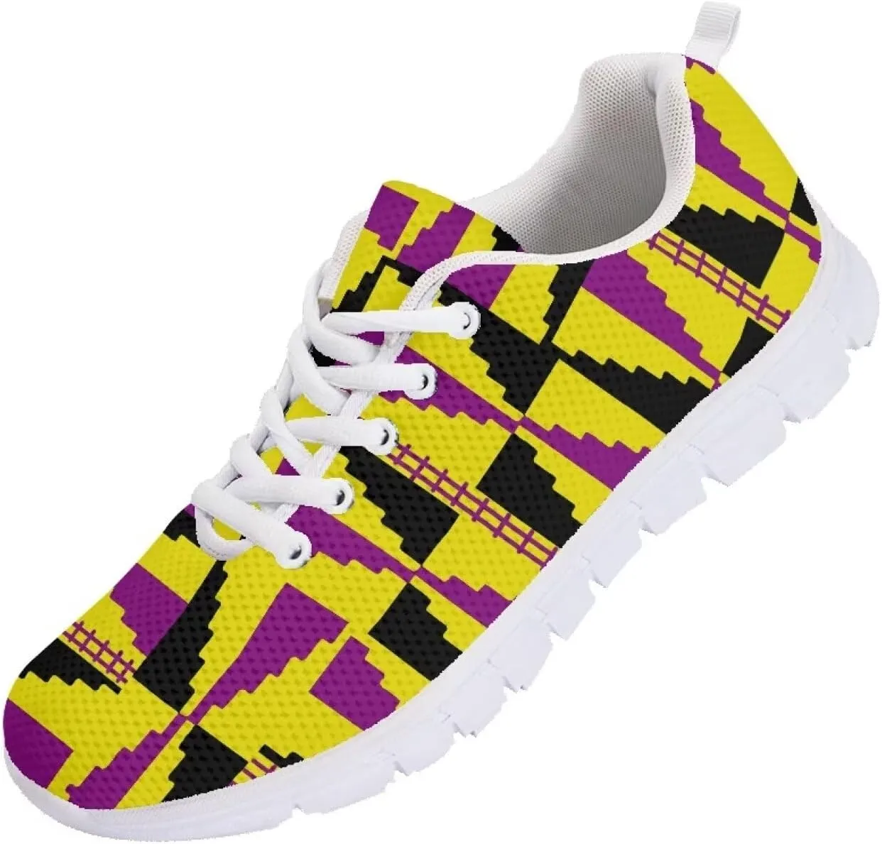 AmzPrint American Aztect Kente Ethnic Graphic Tribal Print White Sole African Shoes for Women Men Fashion Casual Sneaker