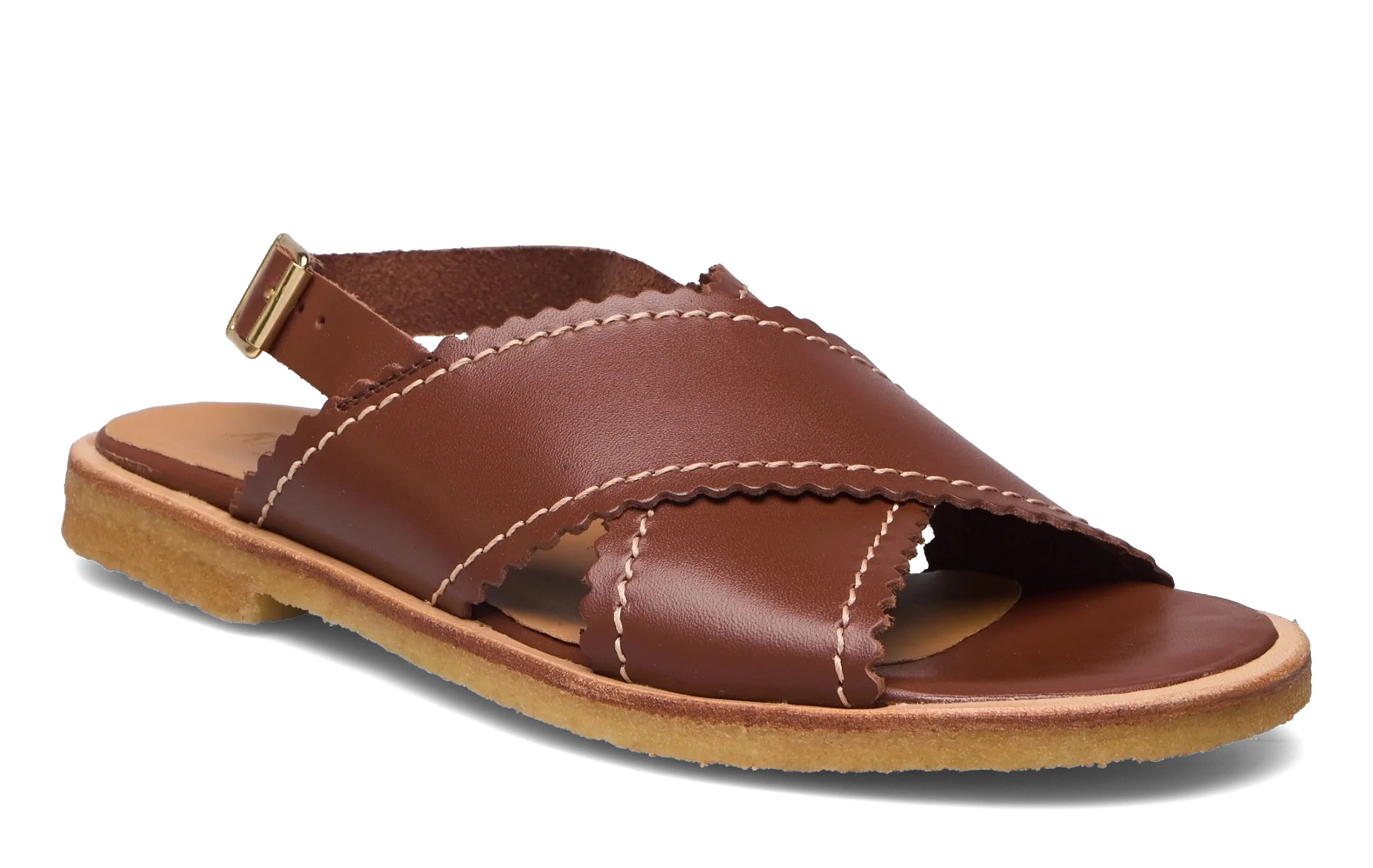 Angulus Buckle Flat Scalloped Edge Sandal - Natural Tan