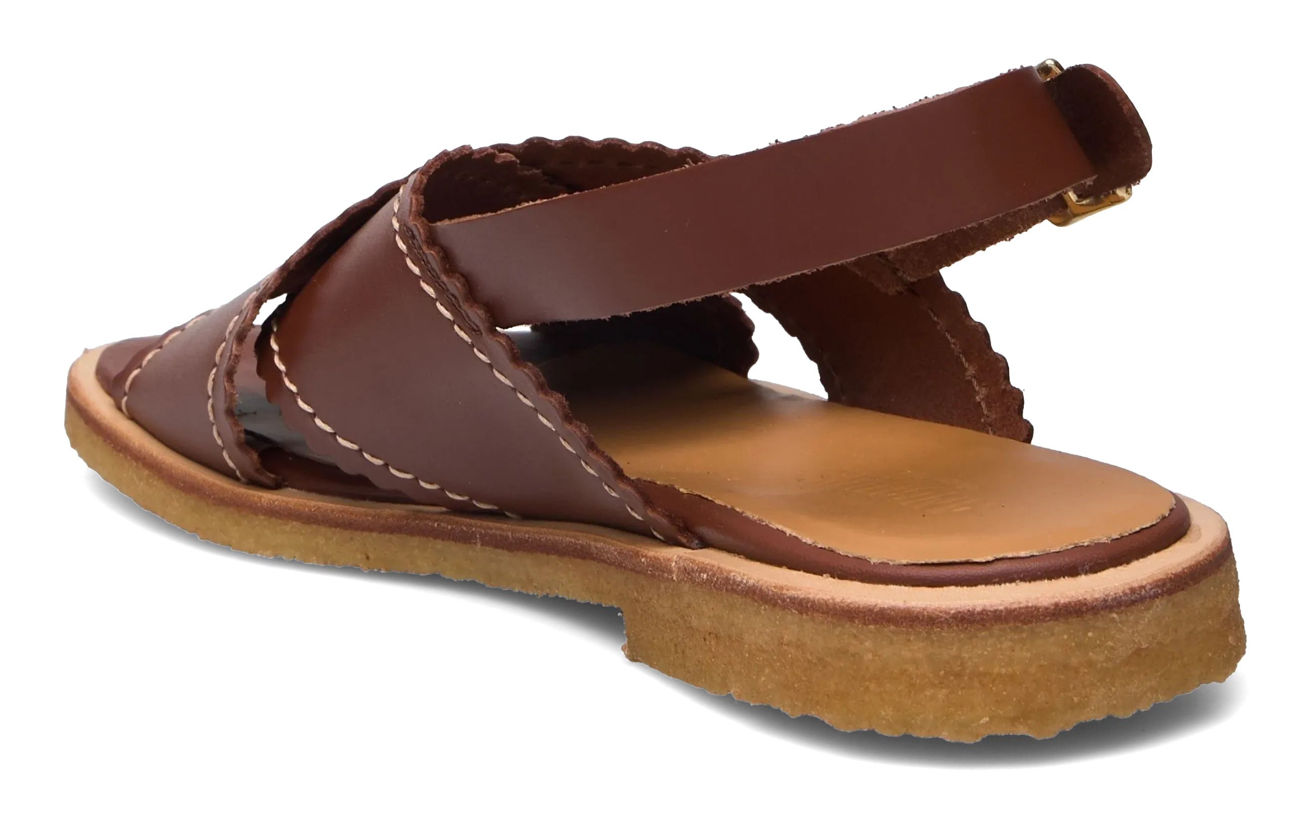 Angulus Buckle Flat Scalloped Edge Sandal - Natural Tan