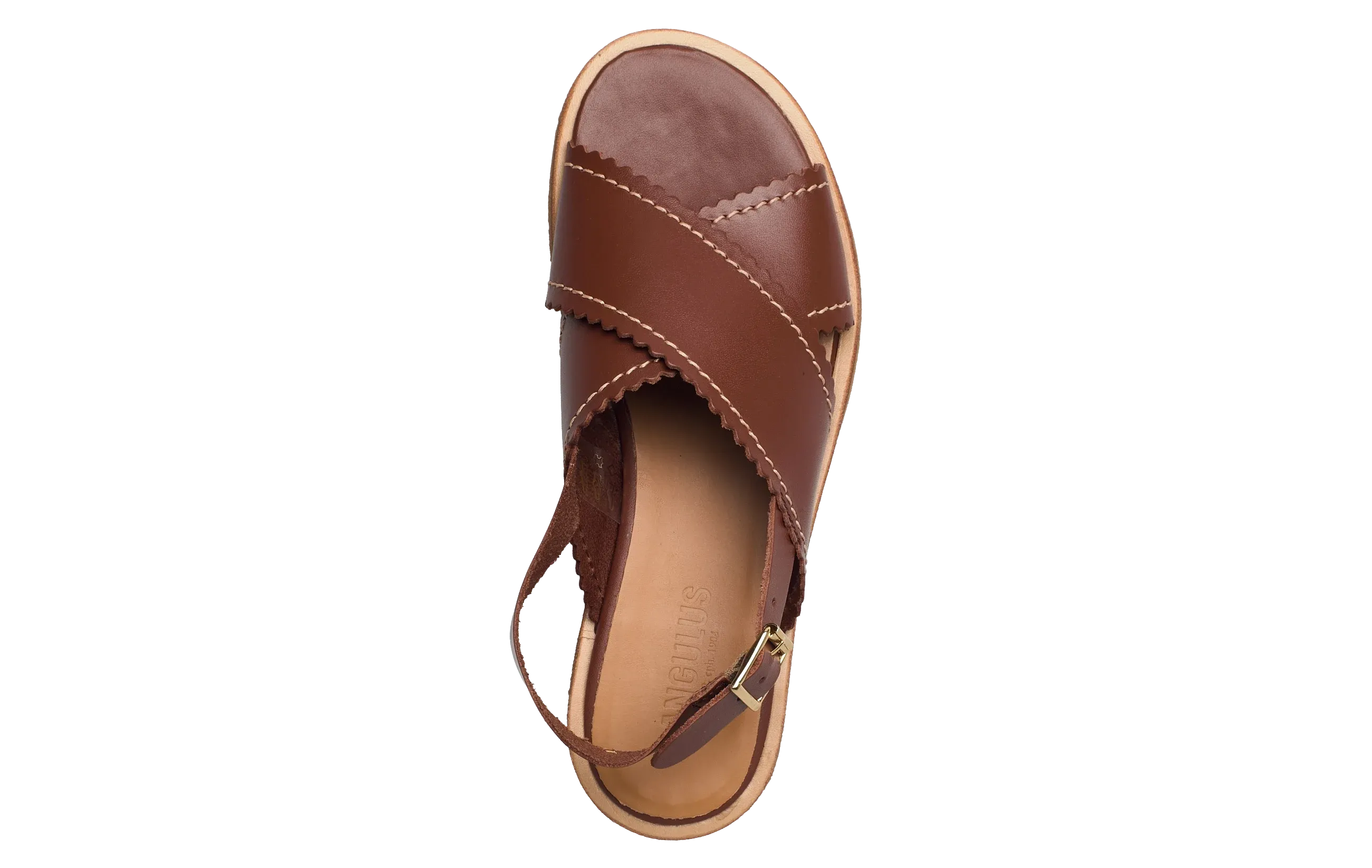 Angulus Buckle Flat Scalloped Edge Sandal - Natural Tan
