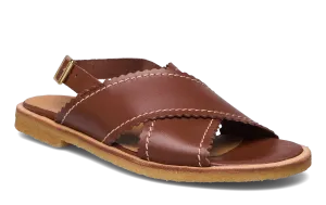 Angulus Buckle Flat Scalloped Edge Sandal - Natural Tan