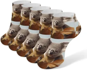 Animals in Leaves Ankle Socks for Men & Women, 5 Pairs Breathable Soft Low Cut Socks, Stretch Sweat Wicking Sox