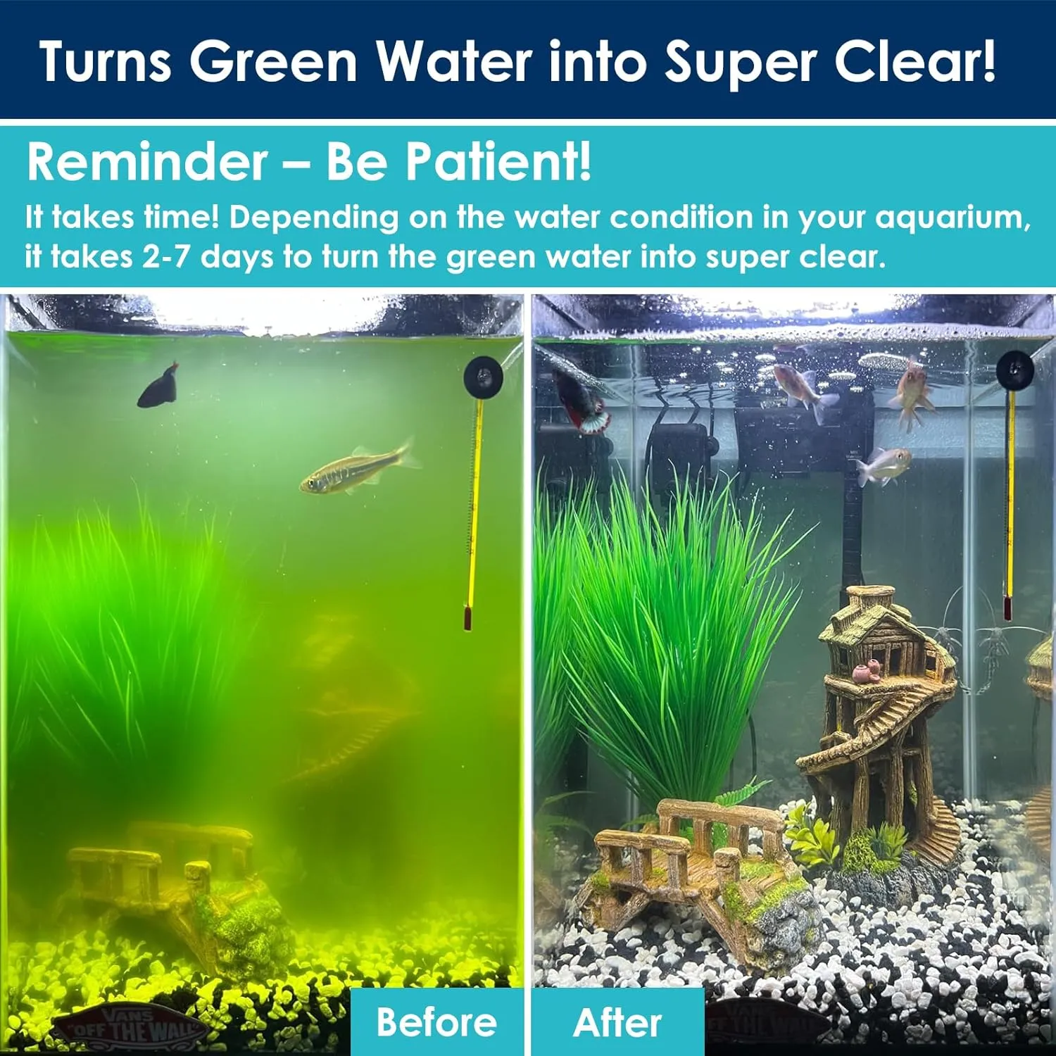 Aquarium U-V Filter for Green Water, Fish Tank Green Clean Machine with Aeration & Dual Water Outlet, Submersible Water Pump & U-V Light with Timer, for 40-120 Gallon Tank(265GPH/20W)