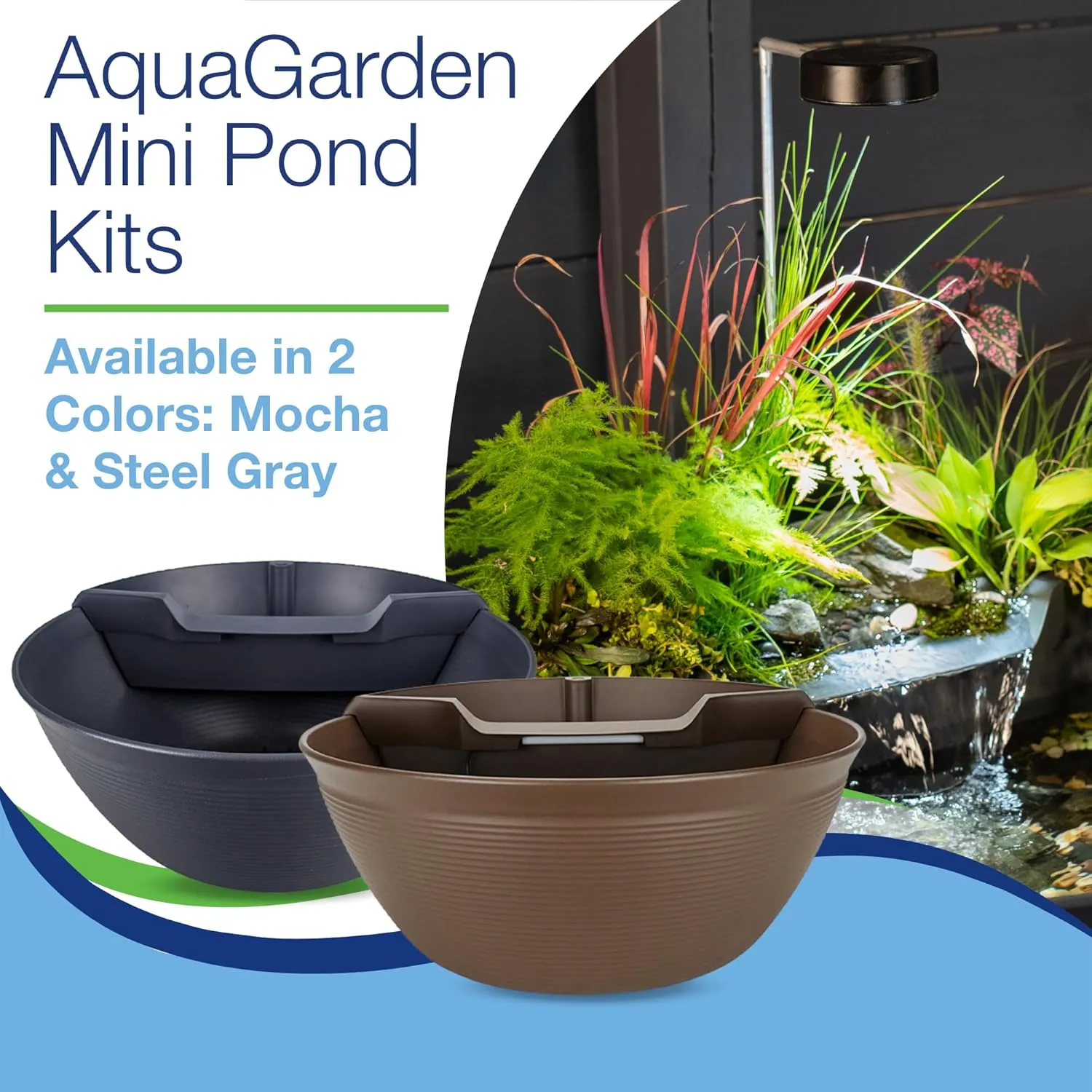 Aquascape AquaGarden Container Water Feature Kit – Indoor & Outdoor Mini Pond with Waterfall Fountain, Pump & Filtration for Home & Patio, Brown