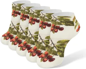 Art Cherry Painting Ankle Socks for Men & Women, 5 Pairs Breathable Soft Low Cut Socks, Stretch Sweat Wicking Sox