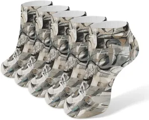Art Print Color Pattern Ankle Socks for Men & Women, 5 Pairs Breathable Soft Low Cut Socks, Stretch Sweat Wicking Sox