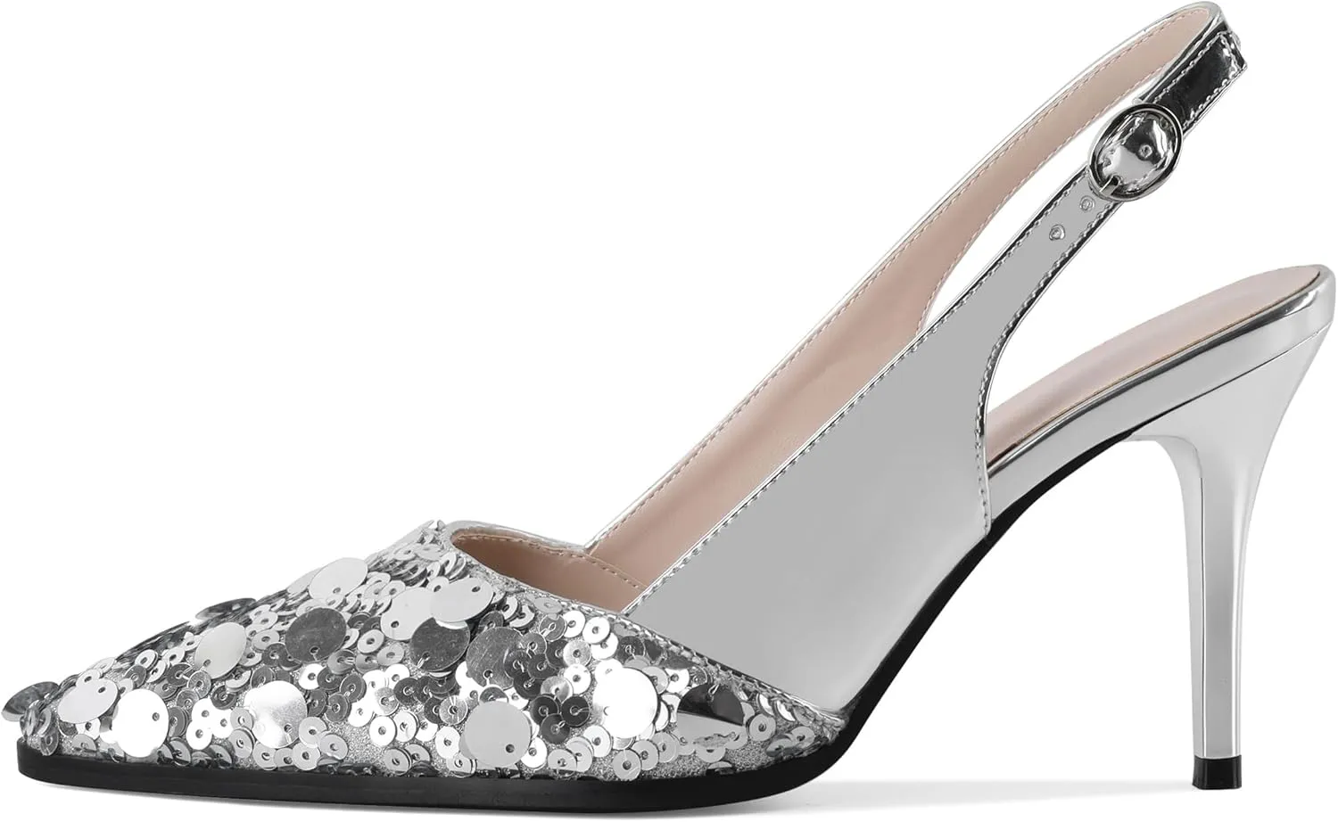 AUMOTED Women's Slingback D'Orsay Slip-on High Heels Pointed Toe Stiletto Ankle-Strap Heel Pump Dress Shoes 3.5 Inch