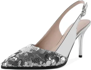 AUMOTED Women's Slingback D'Orsay Slip-on High Heels Pointed Toe Stiletto Ankle-Strap Heel Pump Dress Shoes 3.5 Inch
