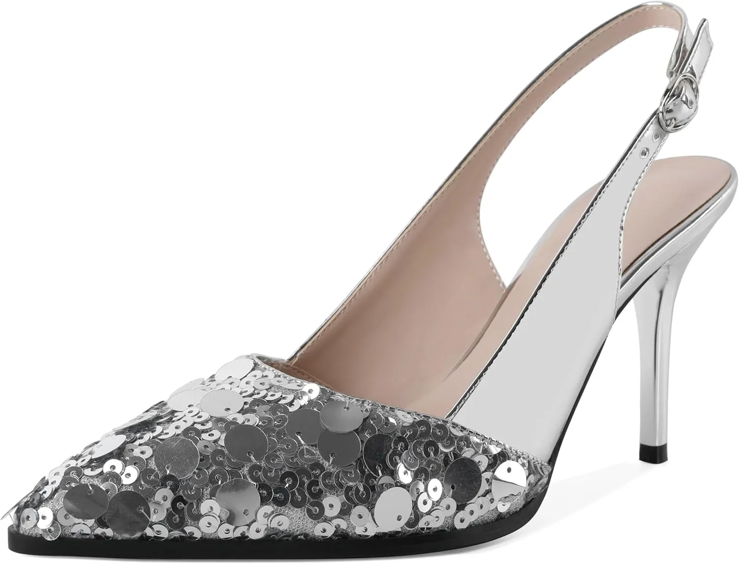 AUMOTED Women's Slingback D'Orsay Slip-on High Heels Pointed Toe Stiletto Ankle-Strap Heel Pump Dress Shoes 3.5 Inch
