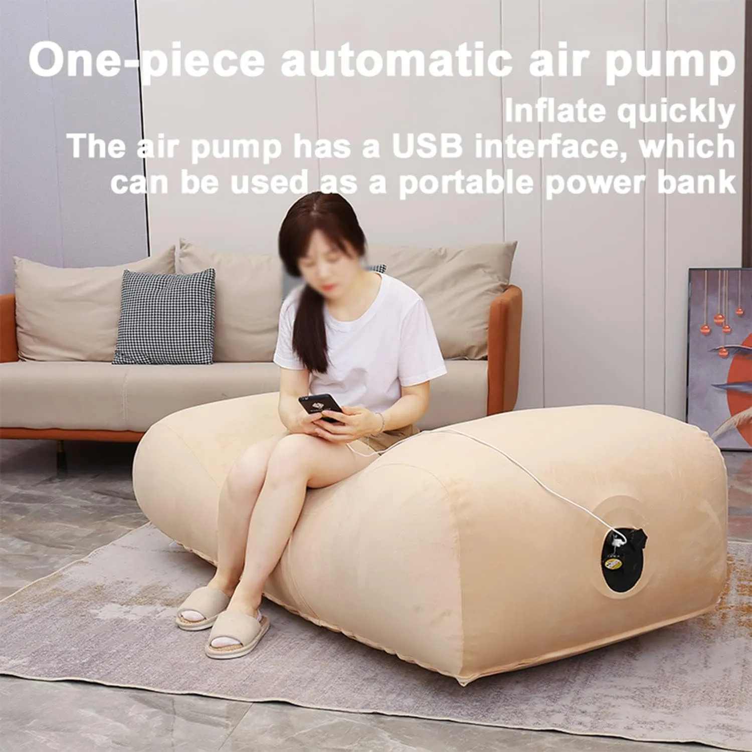 Automatic Inflatable Lounger Air Sofa Inflatable Chair for Adults Waterproof & Anti-Air Leaking, Hammock Air Chair for Outdoor Camping Beach Traveling,Grey