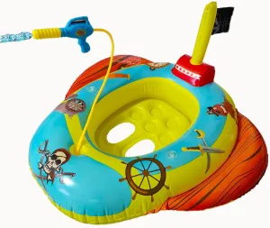 Baby Pool Float with Removable UPF 50  Canopy and Water Gun,Pirate Boat Shaped Swim Float Boat for Toddler Swim Ring Pool Spring Floaties Summer Beach Outdoor Play Perfect Oudoor Water Toys