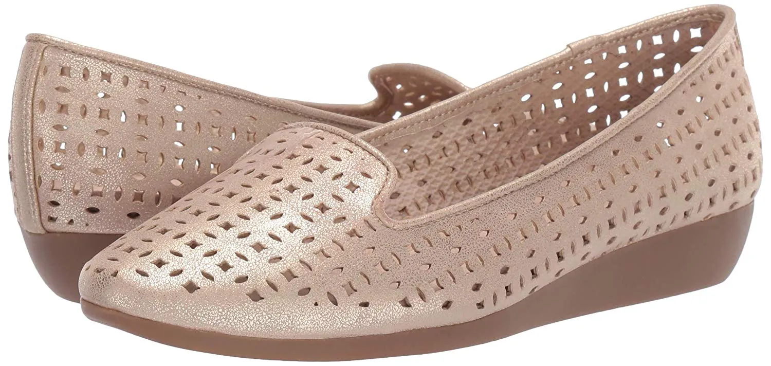 Ballet Parchment Flat Sandals Cutout Aerosoles Wedge Gold Interactive On Metallic Tailored service Slip Heel
