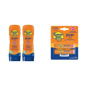 Banana Boat Sport Ultra SPF 15 Sunscreen Lotion 8oz Twin Pack   SPF 50 Lip Balm 2 Pack