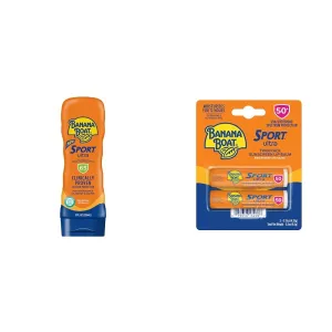 Banana Boat Sport Ultra SPF 65 Sunscreen Lotion 8oz and SPF 50 Lip Balm Twin Pack | Oxybenzone Free Sunscreen