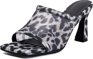 BEAUPAS Women's Mesh Square Toe Slide Sandals Block Heel Mules
