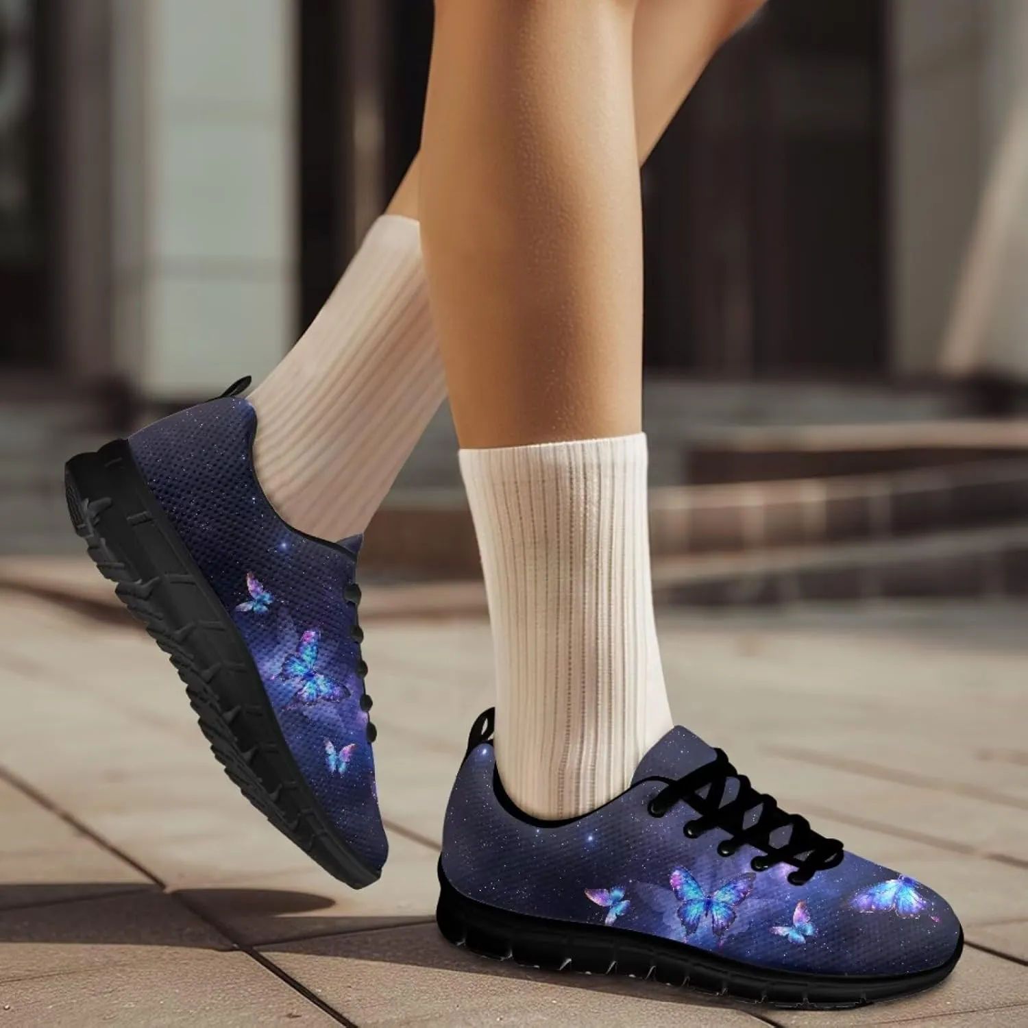 Bigcardesigns Womens Lightweight Athletic Fashion Sneaker Jogging Running Sports Shoes Colorful Floral Design