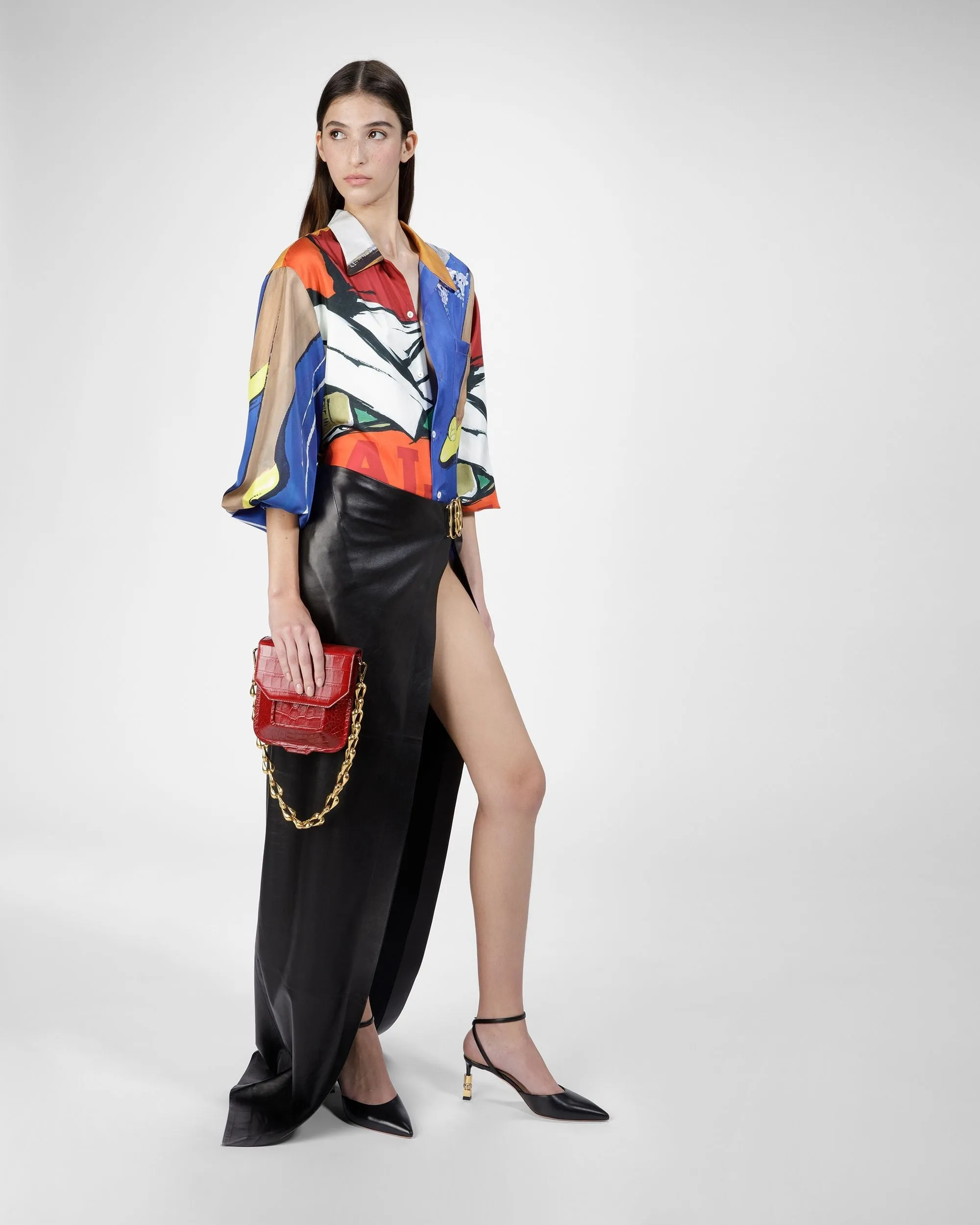 Block Ankle Strap Pump In Leather