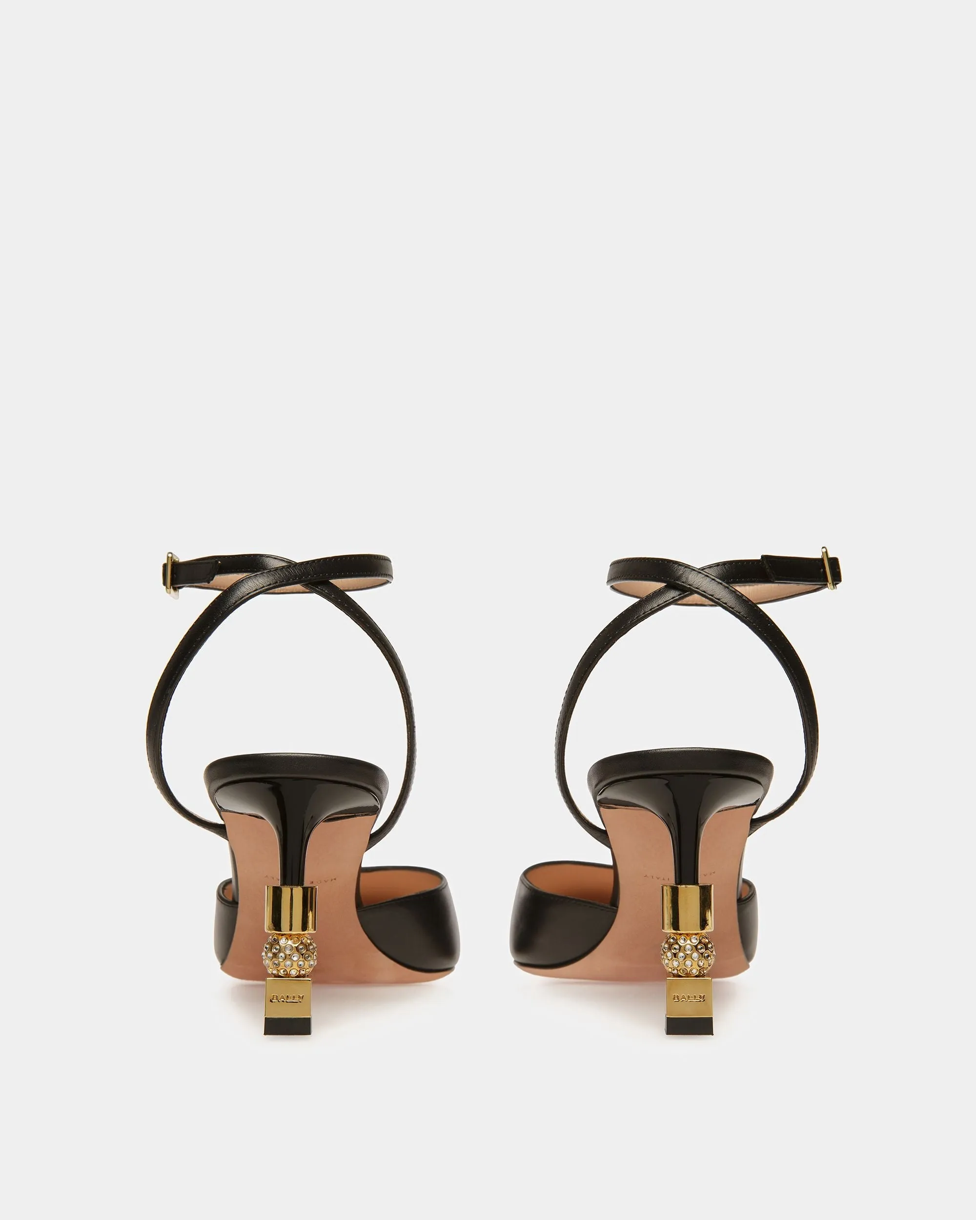 Block Ankle Strap Pump In Leather