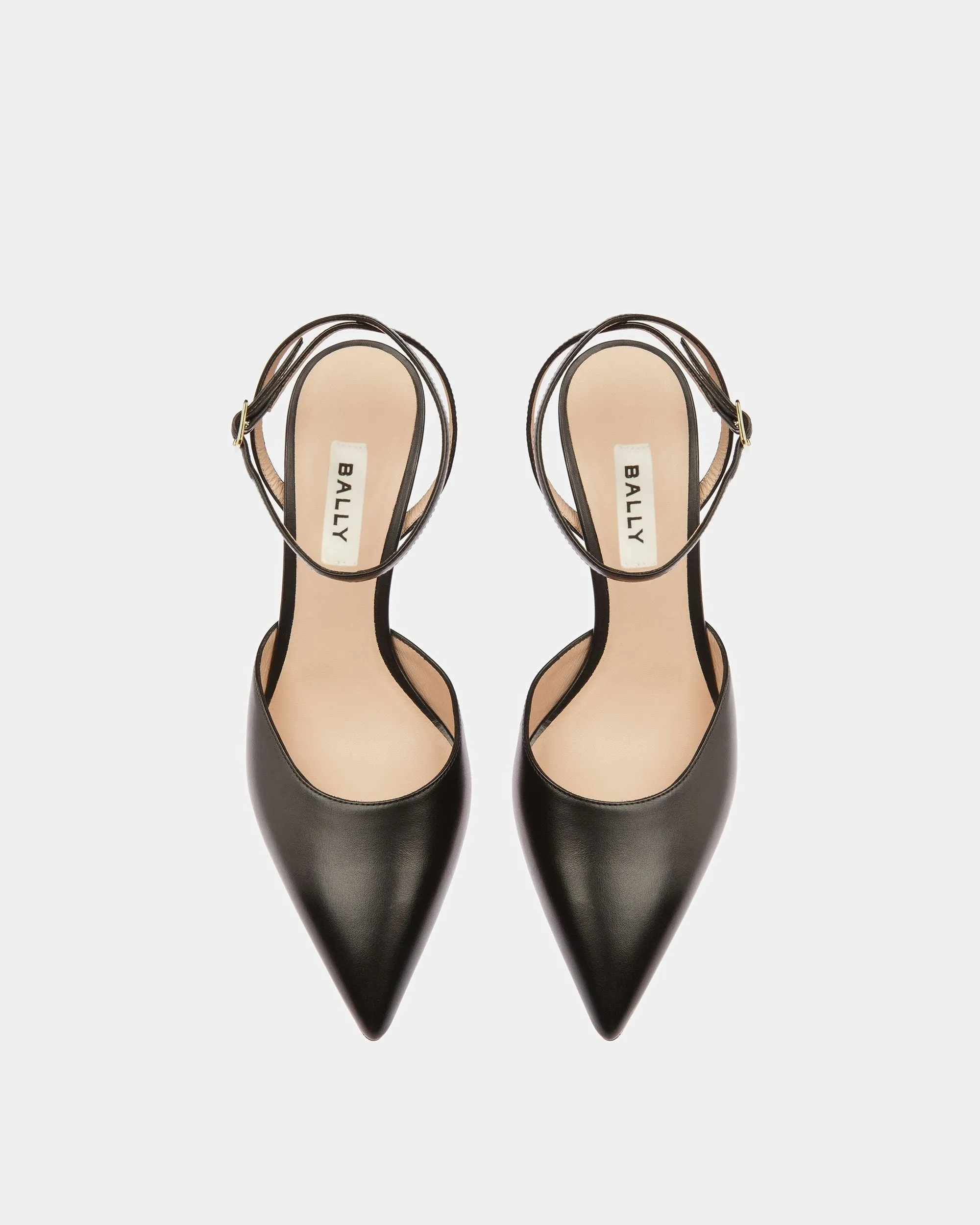 Block Ankle Strap Pump In Leather