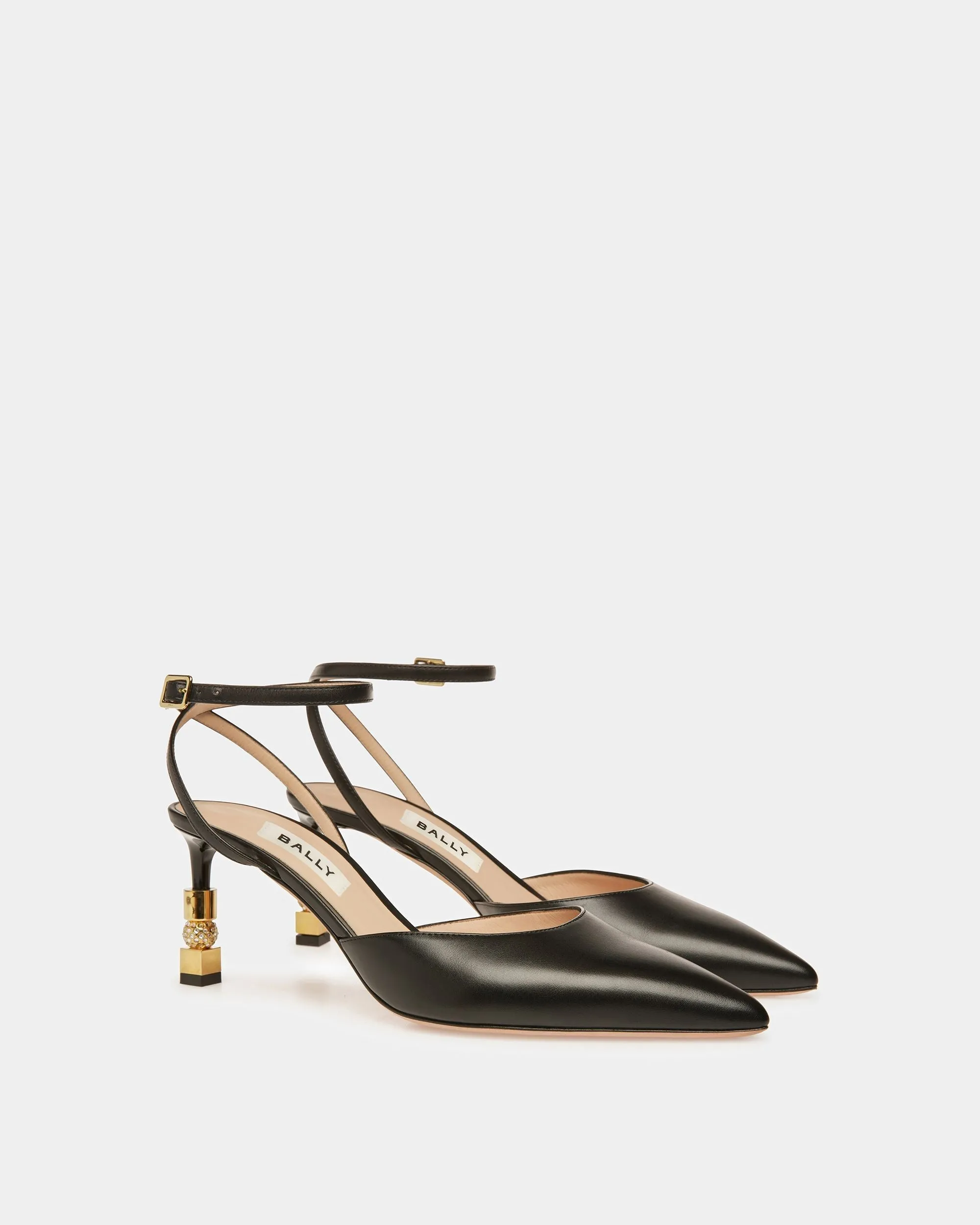 Block Ankle Strap Pump In Leather