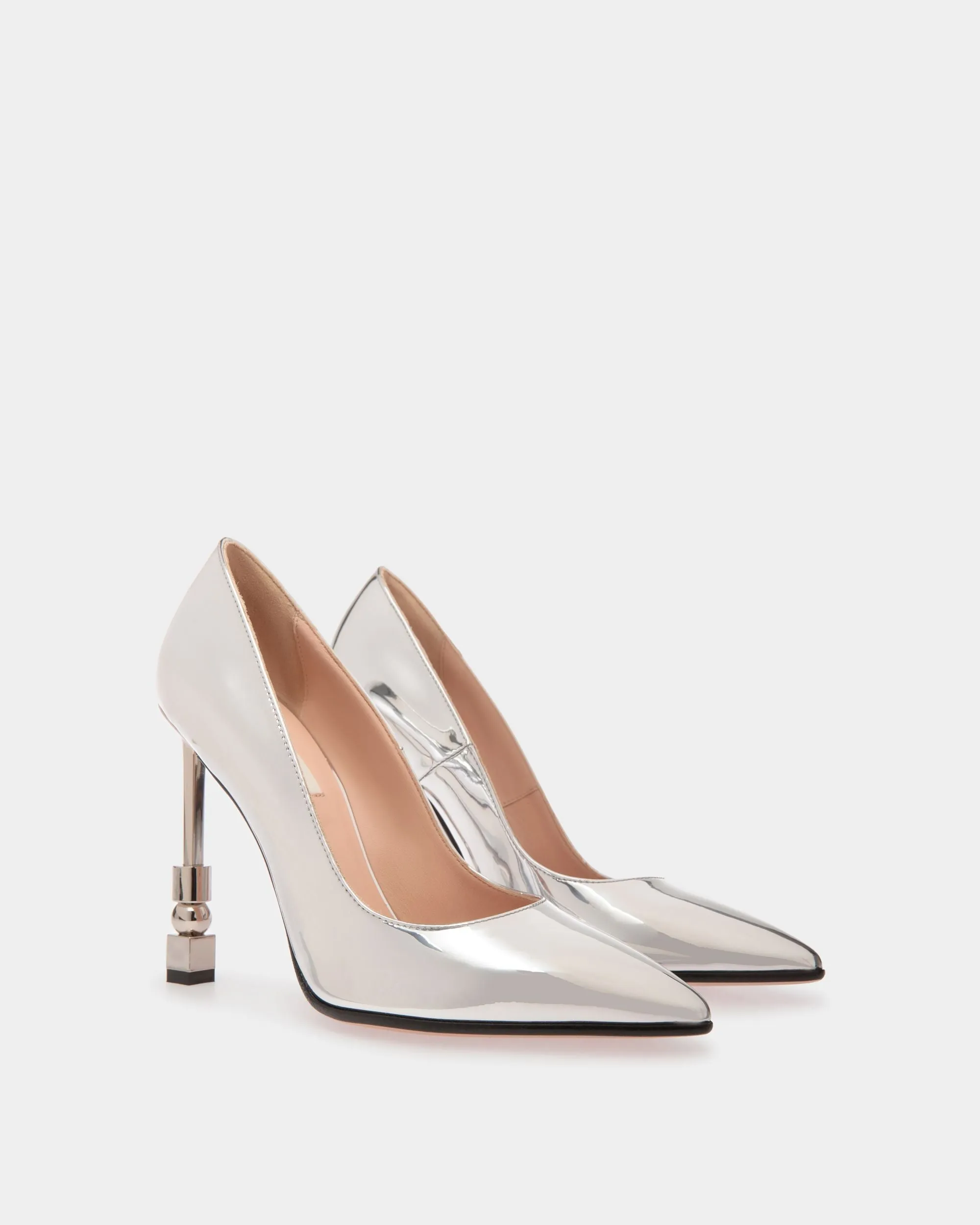 Block Pumps In Silver Fabric