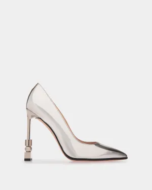 Block Pumps In Silver Fabric