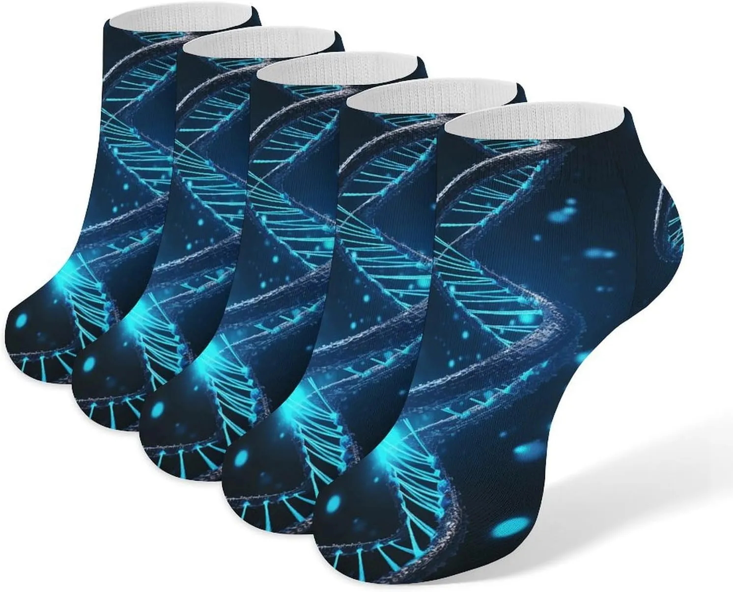 Blue DNA Structure Ankle Socks for Men & Women, 5 Pairs Breathable Soft Low Cut Socks, Stretch Sweat Wicking Sox