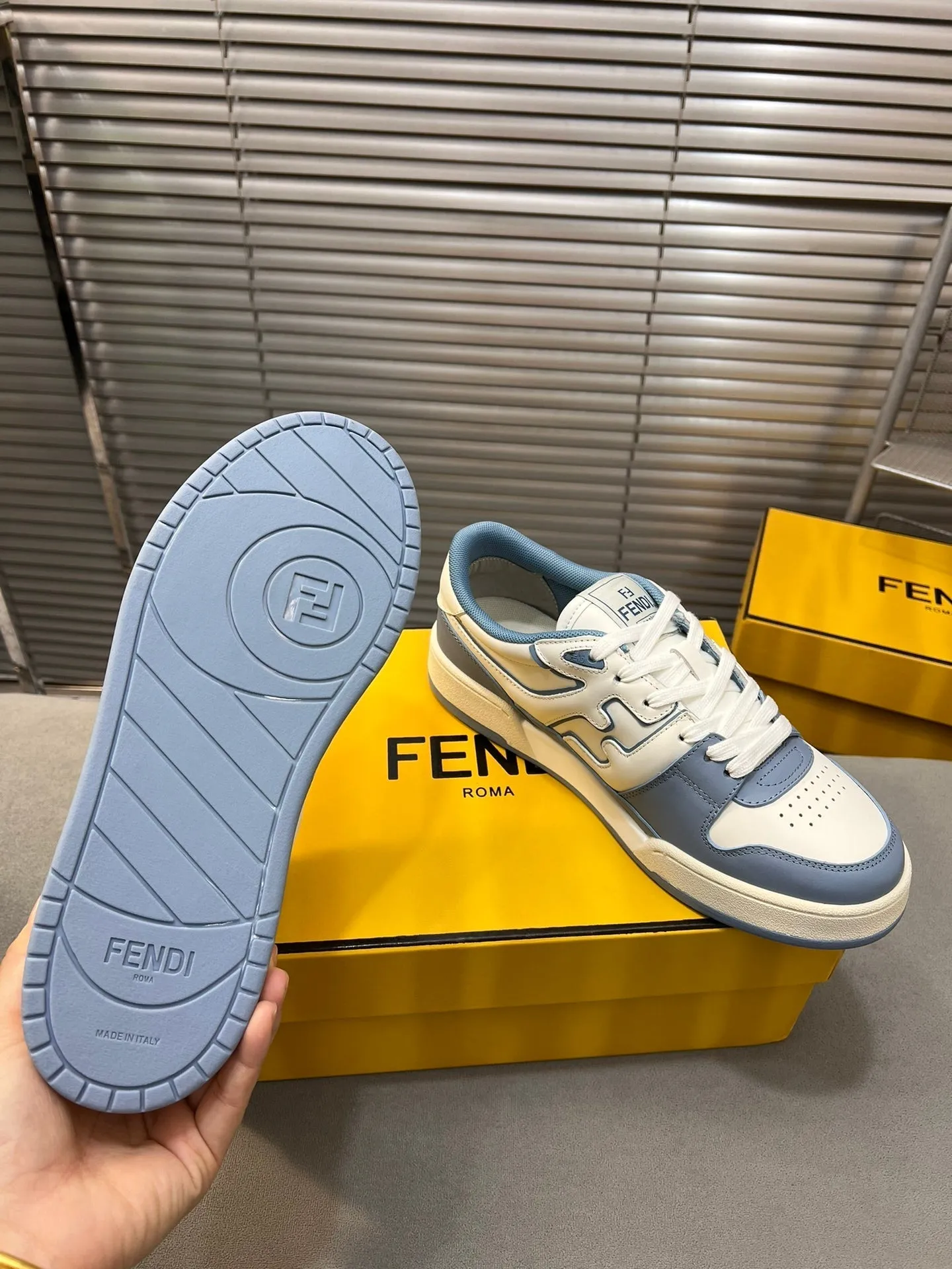 BLUE FENDI WHITE CERULEAN CALFSKIN AND MIX MESH Secure payment options FENDI Client satisfaction MATCH IN LOW TOPS