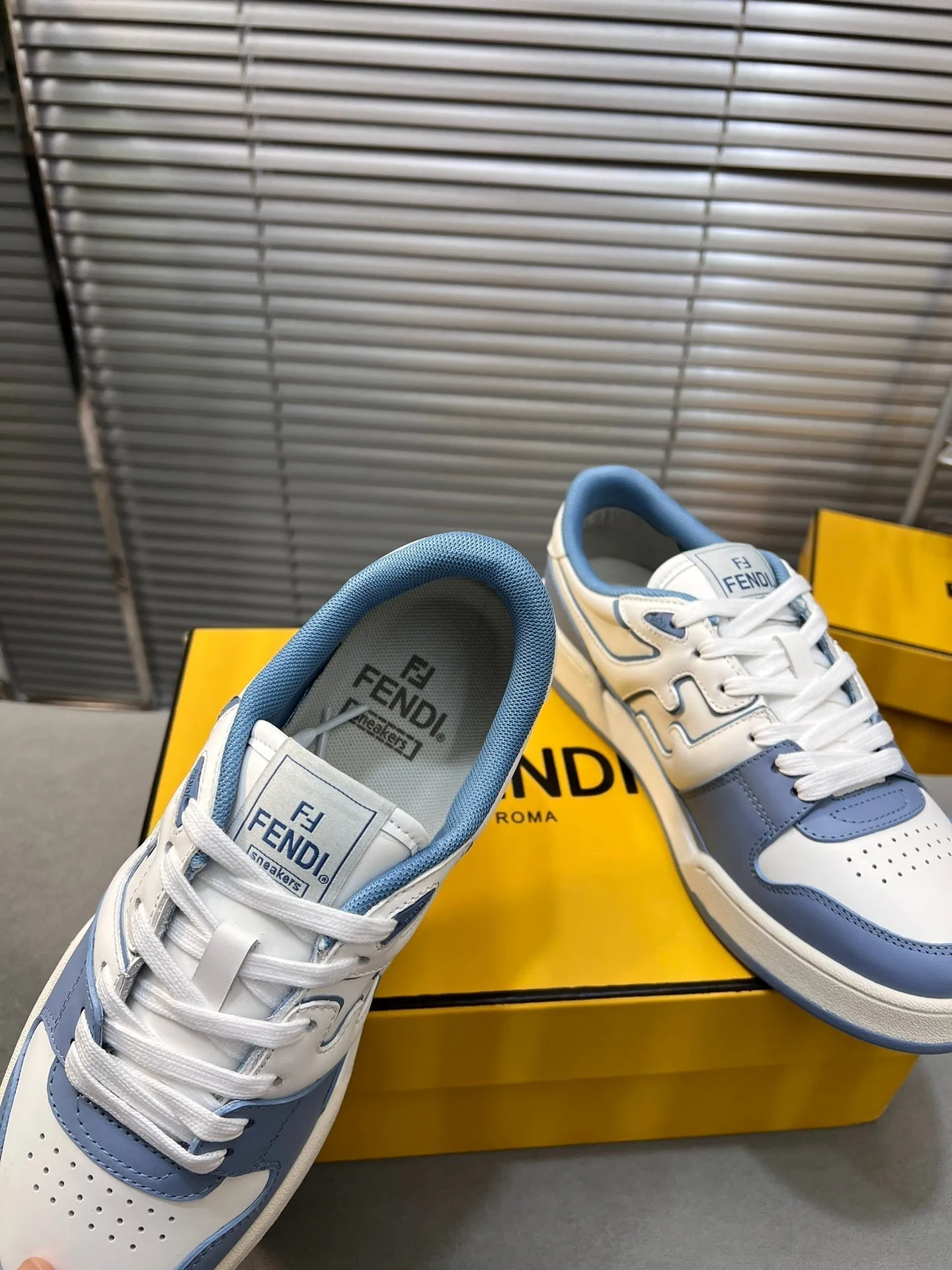 BLUE FENDI WHITE CERULEAN CALFSKIN AND MIX MESH Secure payment options FENDI Client satisfaction MATCH IN LOW TOPS